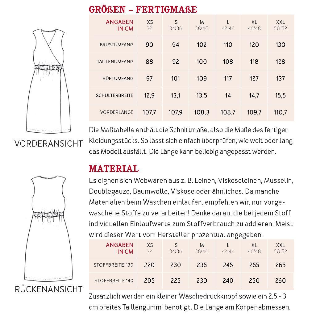 Papierschnittmuster ärmelloses Wickelkleid Frau Flora XS-XXL